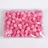 Pink foam roses in a clear plastic bag for wedding decorative pieces in teddy bear style
